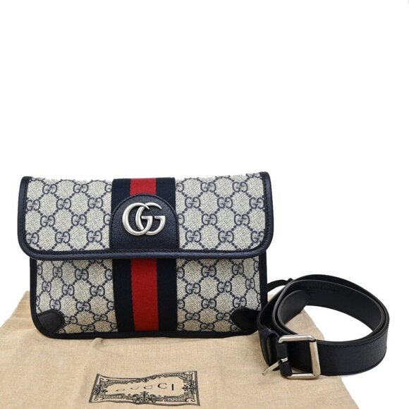 GUCCI Ophidia GG Pattern 2Way Clutch Belt Bum Bag Supreme Leather Blue - Picture 1 of 16